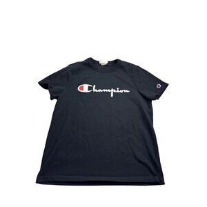 Champion Logo Spellout T-Shirt Size M Cotton Womens Black White Red